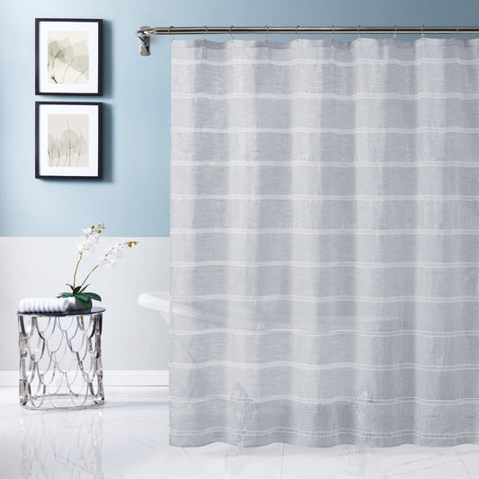 Dainty Home Lurex Stripe 3D Lurex Embedded Textured Striped Linen Look Fabric Shower Curtain 70"W x 72"L in Silver