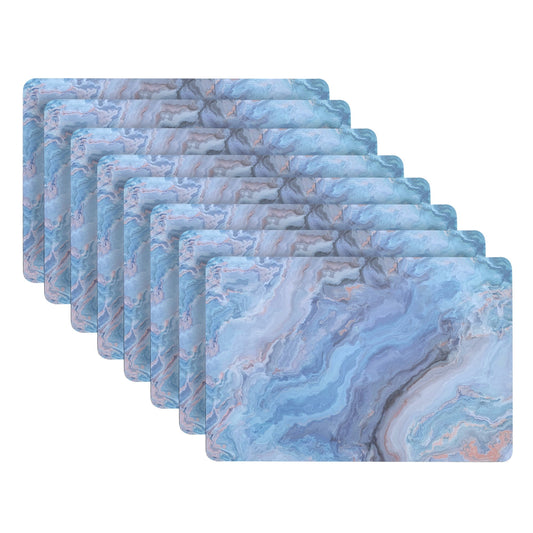 Dainty Home Marble Cork Foil Printed Marble Granite Designed Thick Cork Textured 12" x 18" Rectangular Placemat Set of 8 in Navy