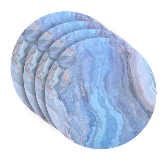 Dainty Home Marble Cork Foil Printed Marble Granite Designed Thick Cork Textured 15" x 15" Round Placemat Set of 4 in Navy
