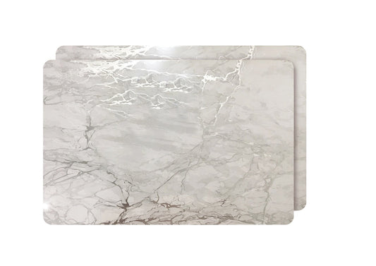 Dainty Home Marble Cork Metallic Print Rectangle Set of 2 Placemats in Silver