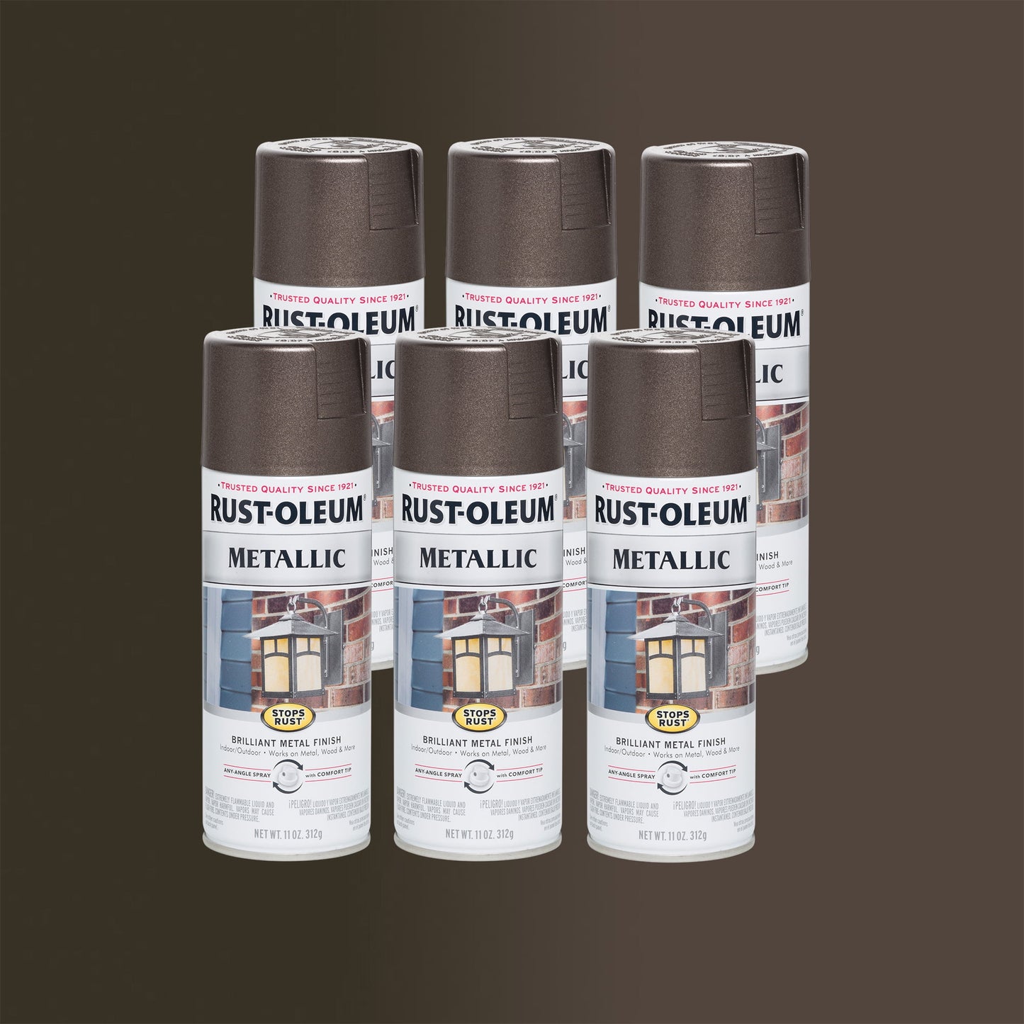 6 Pack, Dark Bronze, Rust-Oleum Stops Rust Metallic Protective Enamel Spray Paint-7272830, 11 oz