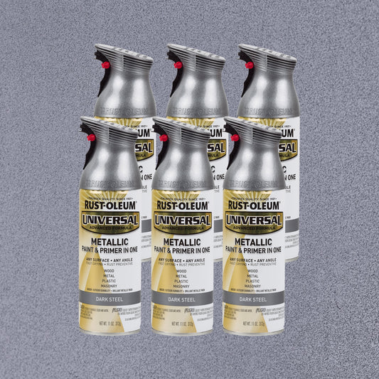6 Pack, Dark Steel, Rust-Oleum Universal All Surface Interior/Exterior Metallic Spray Paint-262662, 11 oz
