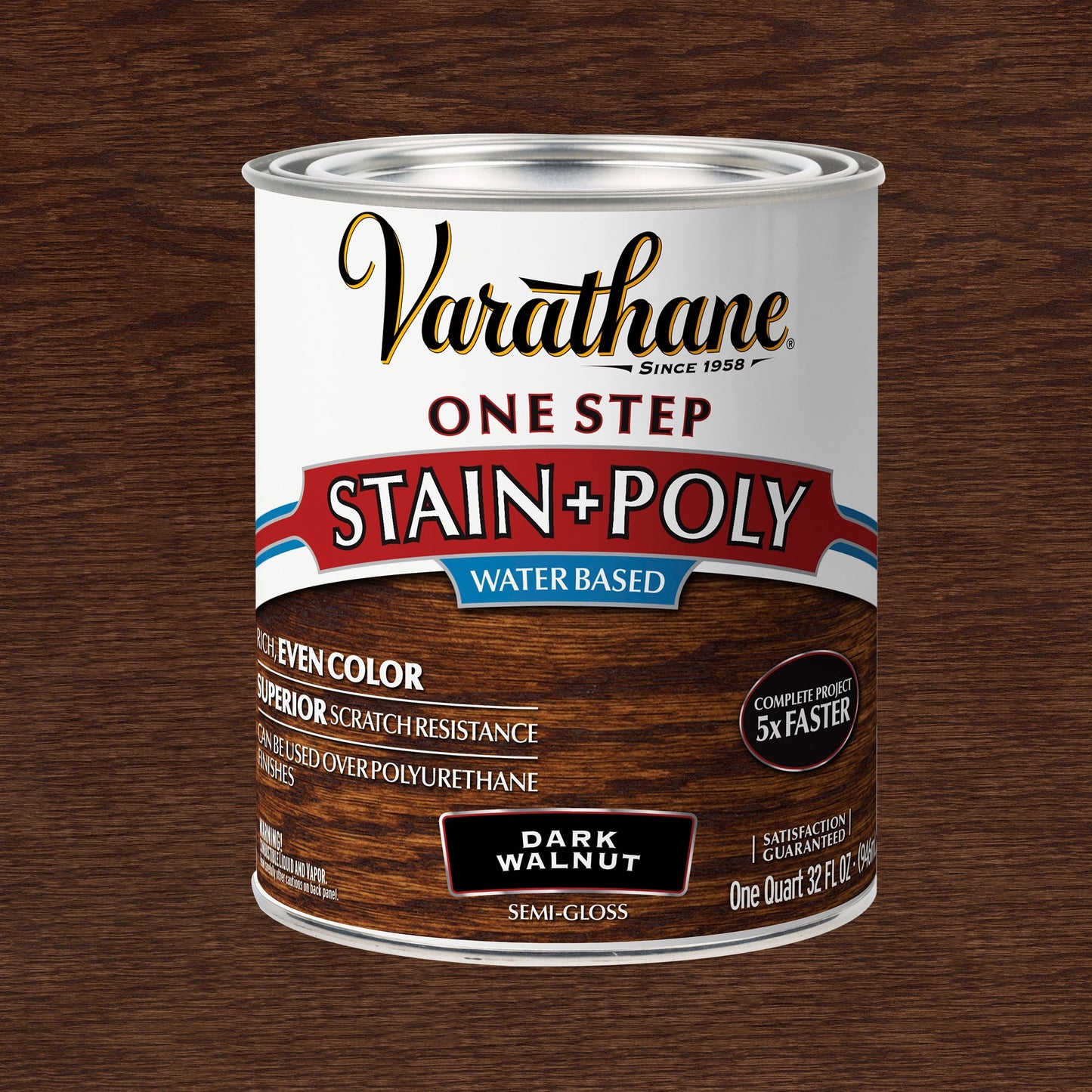 Dark Walnut, Varathane One Step Interior Wood Stain + Polyurethane, Semi-Gloss -337037, Quart