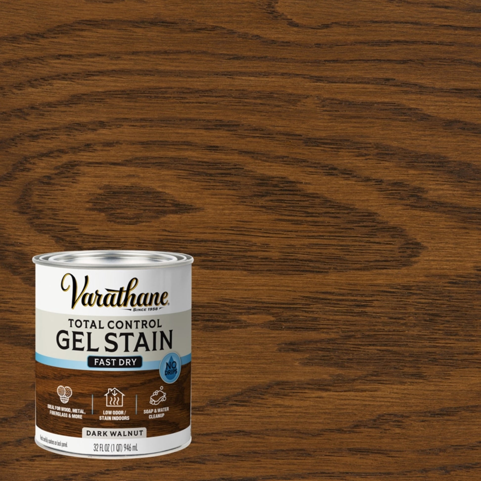 2 Pack, Dark Walnut, Varathane Total Control Gel Stain Water-Based Wood Stain-394748, Quart