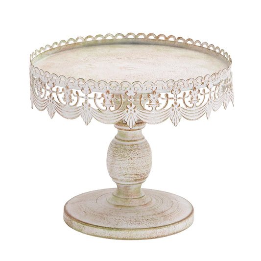 DecMode 10" x 9" White Metal Floral Decorative Stand with Lace Inspired Edge, 1-Piece