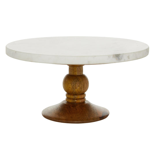 DecMode 12" x 6" White Mango Wood Decorative Stand with Wood Base, 1-Piece