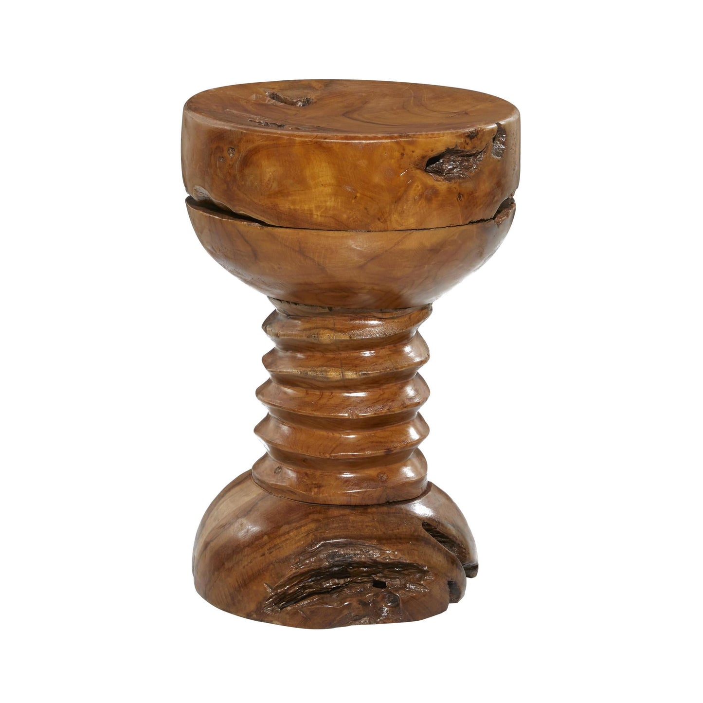 DecMode 13" x 20" Brown Teak Wood Handmade Live Edge Accent Table with Coiled Base, 1-Piece