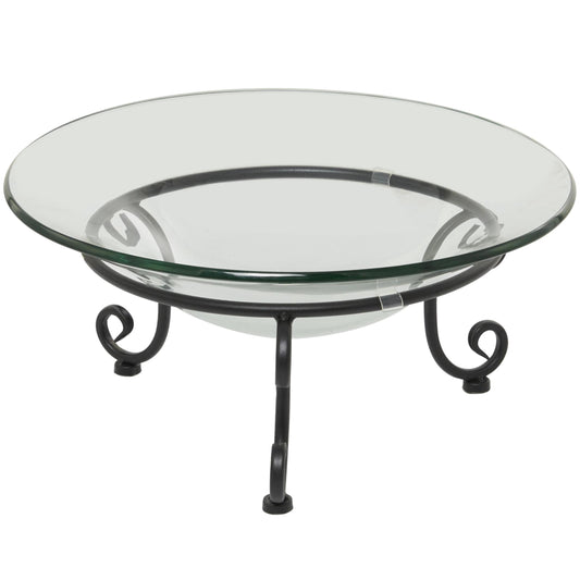 DecMode 17" x 8" Clear Tempered Glass Kitchen Serving Bowl with Black Metal Scroll Stand, 1-Piece
