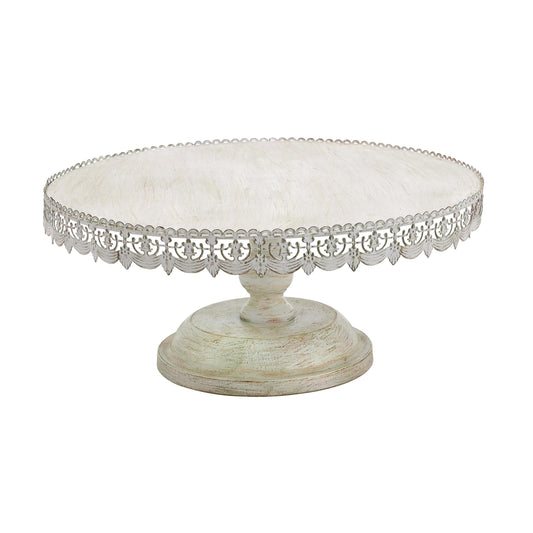 DecMode 22" x 10" Cream Metal Floral Decorative Stand with Lace Inspired Edge, 1-Piece