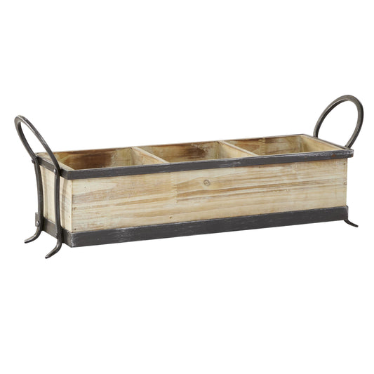 DecMode 22" x 7" Brown Wood  Tray with Dividers, 1-Piece