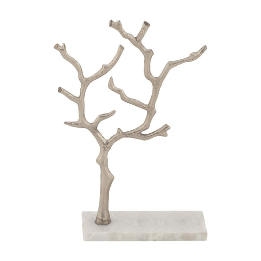 DecMode 9" x 13" Silver Marble Tree Jewelry Stand with Rectangular Base, 1-Piece
