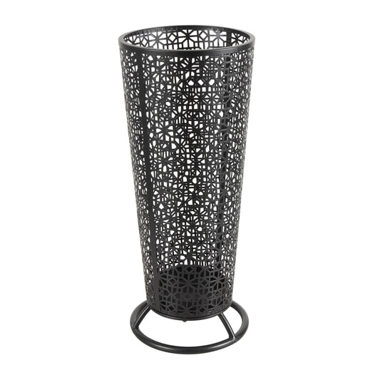 DecMode Black Geometric Metal Cone Shaped Umbrella Stand with Circular Ring Base