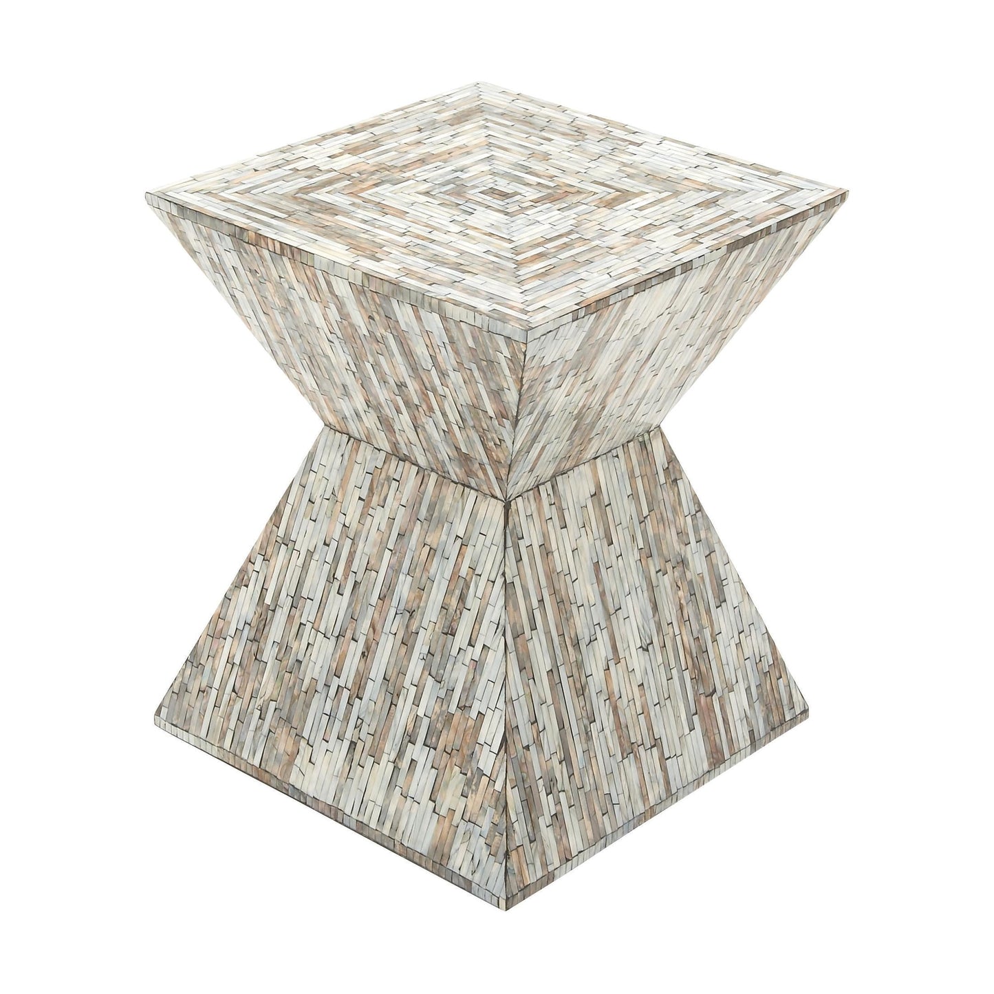 DecMode 16" x 19" Beige Mother of Pearl Shell Handmade Hourglass Shaped Accent Table, 1-Piece