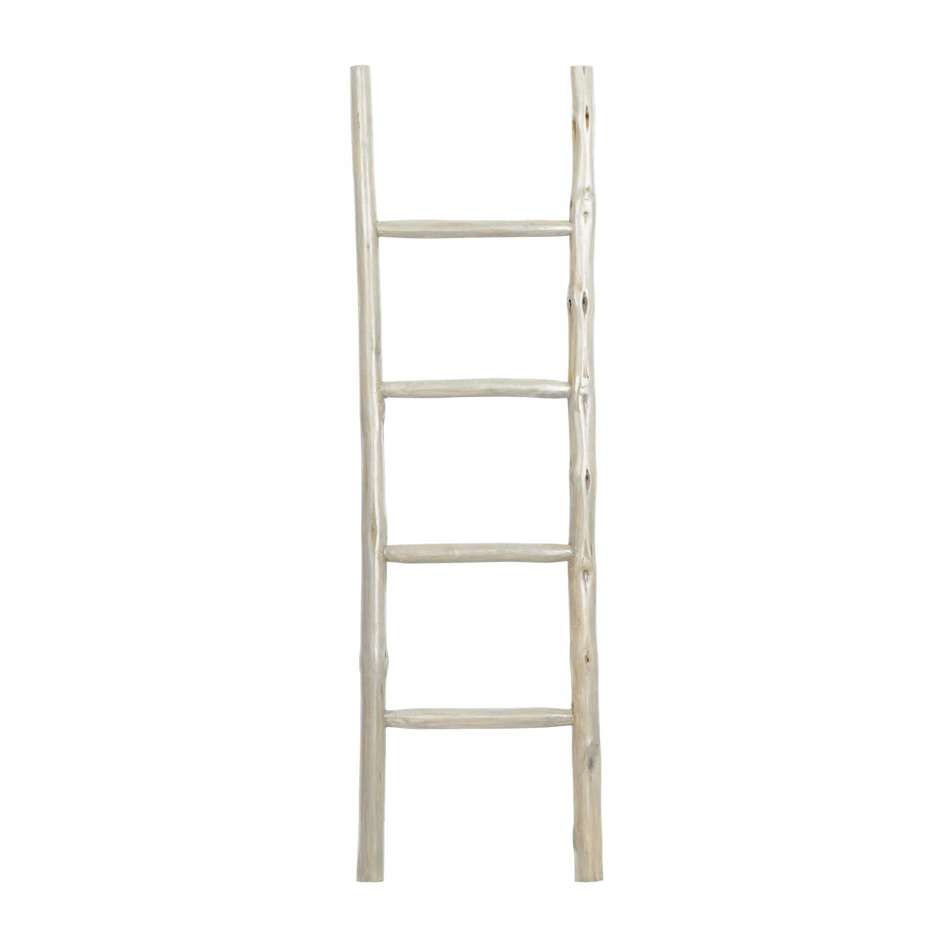 DecMode Teak Modern White Ladder Wooden Rack, 18"W x 59"H