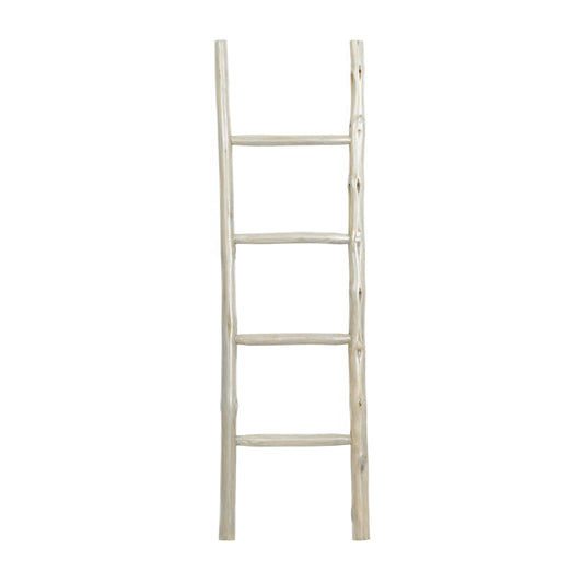 DecMode Teak Modern White Ladder Wooden Rack, 18"W x 59"H