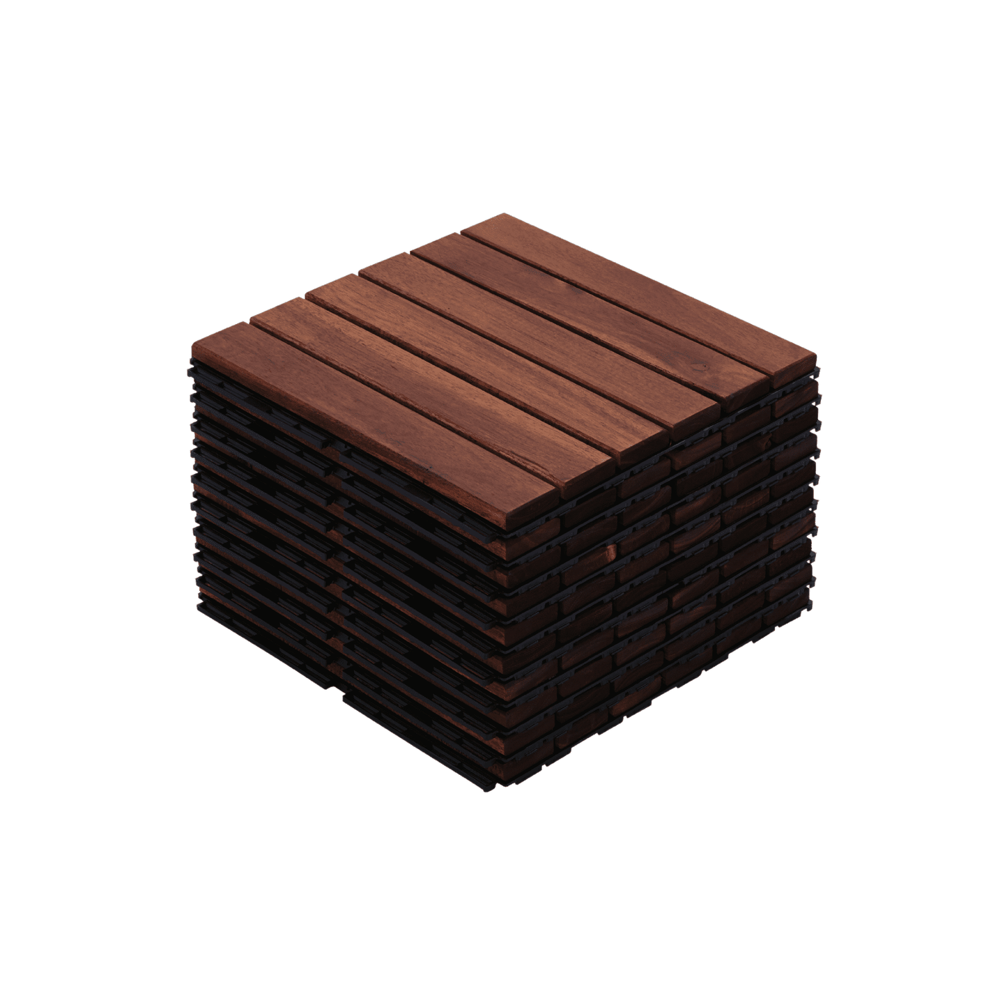 10PCS Deck Tiles Striped Pattern, 12" x 12" Square Acacia Hardwood Outdoor Flooring for Patio, Bancony, Pool