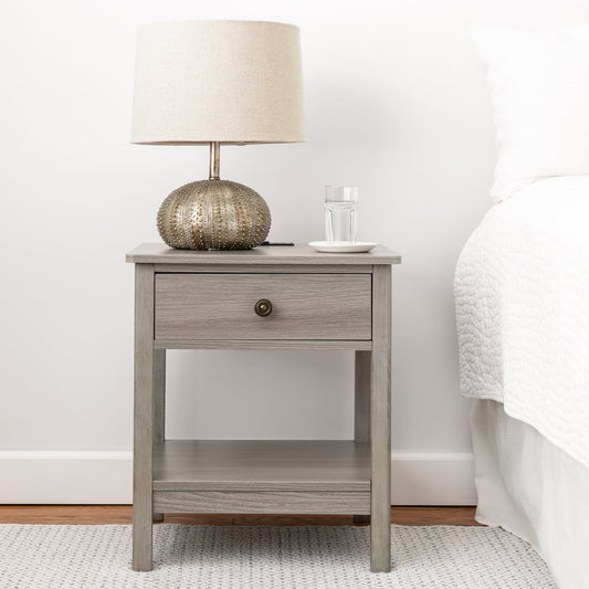 DecorTech Traditional Rectangular End Table with AC Power and USB Charging Ports, Oak