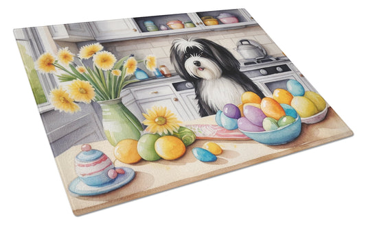 Decorating Easter Havanese Glass Cutting Board 12 in x 15 in