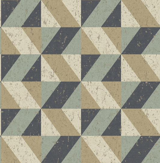Decorline Cerium Blue Concrete Geometric Wallpaper