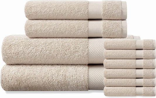 Delara Juego de Toallas de BaÃ±o de AlgodÃ³n OrgÃ¡nico de 10 Piezas, Felpa de Lujo de 650 g/M2, Secado RÃ¡pido y Ultraabsorbente, Certificado GOTS & OEKO-TEX, Blanco