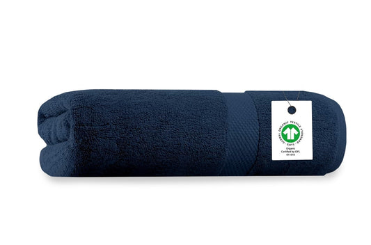 Delara Organic Cotton Plush Bath Towel 30"x58", 650 GSM, GOTS & OEKO-TEX Certified, Ultra-Soft, Quick Dry, Hotel Quality, Navy Blue