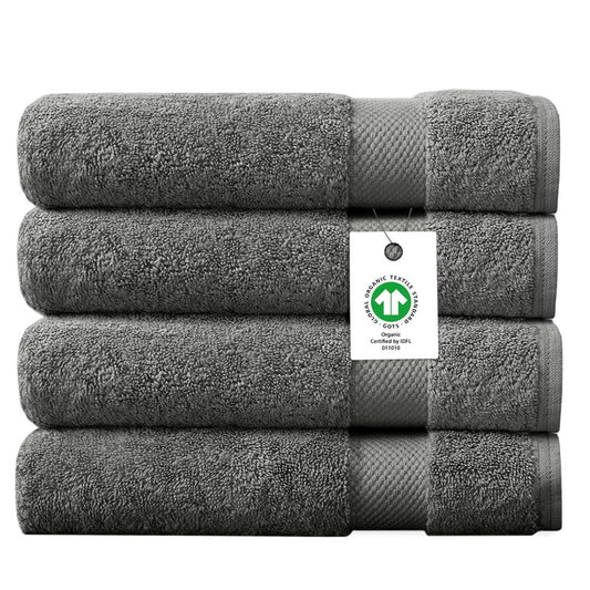 Delara Organic Cotton Bath Towel Pack of 4, GOTS & OEKO-TEX Certified, Premium Hotel Quality Towels, 650 GSM, Soft, Quick Dry & Ultra-Absorbent