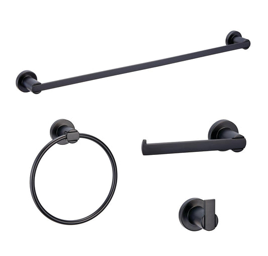 Design House Eastport Modern Matte Black 4-Piece Bathroom Set with Towel Bar, Towel Ring, Robe Hook & Toilet Paper Holder