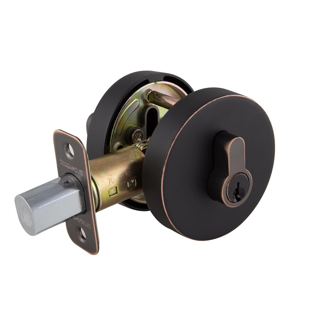 Design House Emblem Contemporary Round Single Cylinder Deadbolt, Brushed Bronze