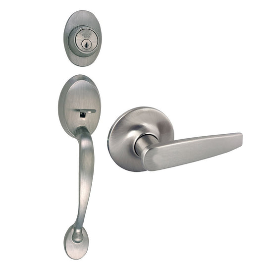 Design House Coventry Handleset with Delavan Interior Lever and Single Cylinder Deadbolt, Satin Nickel