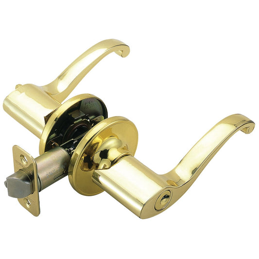 Design House Scroll Keyed Entry Door Lever, Polished Brass