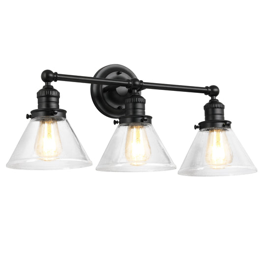 Augustin 26" Black Dimmable Modern 3-Light Vanity Light with Seeded Glass Shades