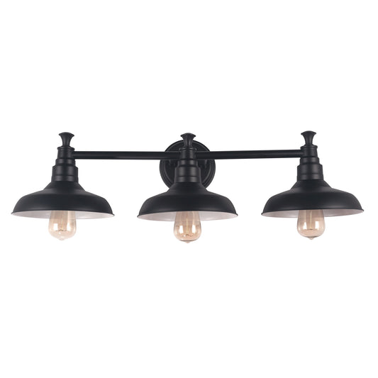 Design House 588533 Kimball Industrial Farmhouse 3-Light Indoor Bathroom Vanity Light Dimmable with Metal Shades for Over the Mirror, Matte Black