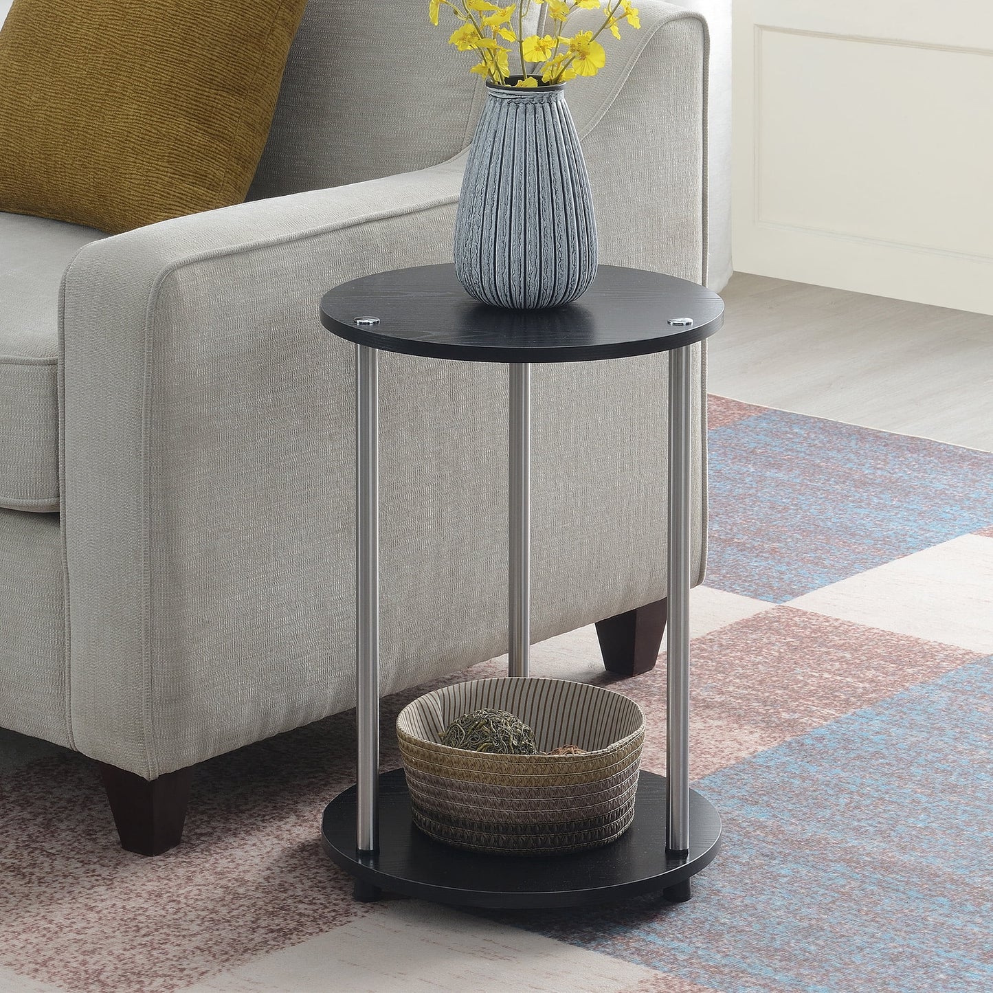 Convenience Concepts Designs2Go No Tools 2 Tier Round End Table, White/Chrome