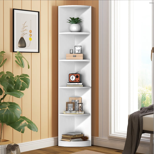 Dextrus 5-Tier Corner Bookcase, 70.8" Tall Modern Free Standing Corner Bookshelf, 5 Wooden Open Storage Book Shelves for Living Room Home Office White