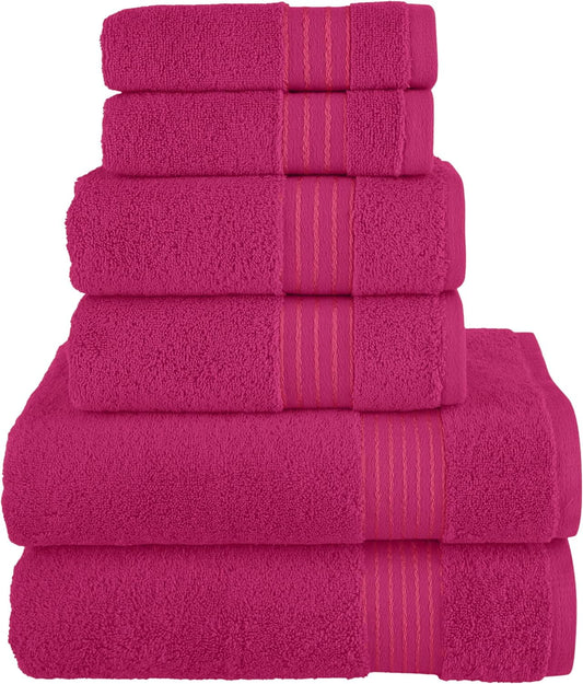 Discount Cotton 6-Piece Towel Set, Includes 2 Washcloths, 2 Hand Towels and 2 Bath Towels, 100% Turkish Cotton - Highly Absorbent and Super Soft Towels for Bathroom, Burgundy