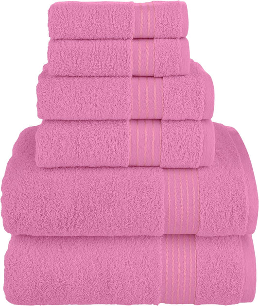 Discount Cotton 6-Piece Towel Set, Includes 2 Washcloths, 2 Hand Towels and 2 Bath Towels, 100% Turkish Cotton - Highly Absorbent and Super Soft Towels for Bathroom, Light Pink