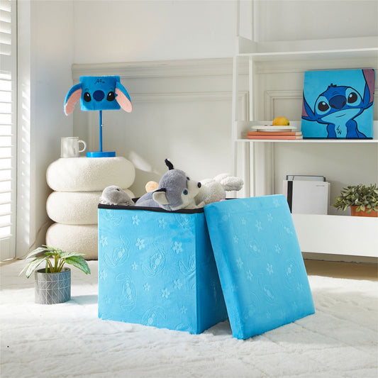 Disney Stitch Kids' Embossed Storage Ottoman, Blue, 15" x 15" x 15"