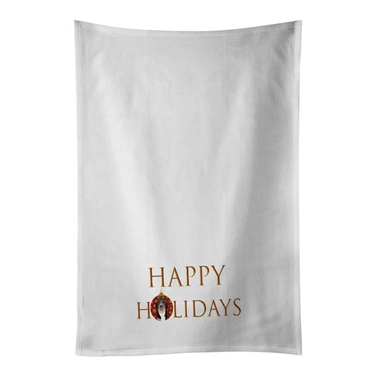 Doodle Black Tricolor #1 Happy Holidays White Kitchen Towel Set of 2 19 in x 28 in