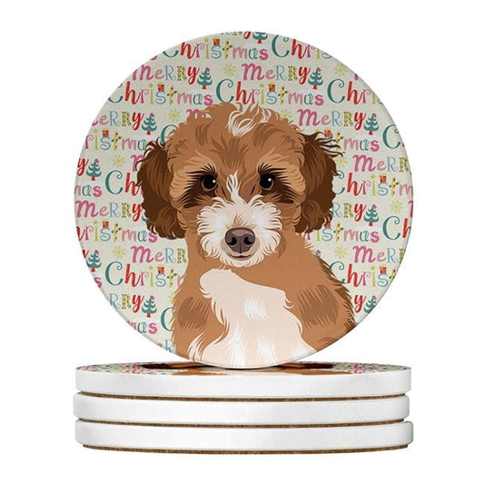 Doodle Tricolor #2 Christmas Large Sandstone Coasters Pack of 4 4 in x 4 in