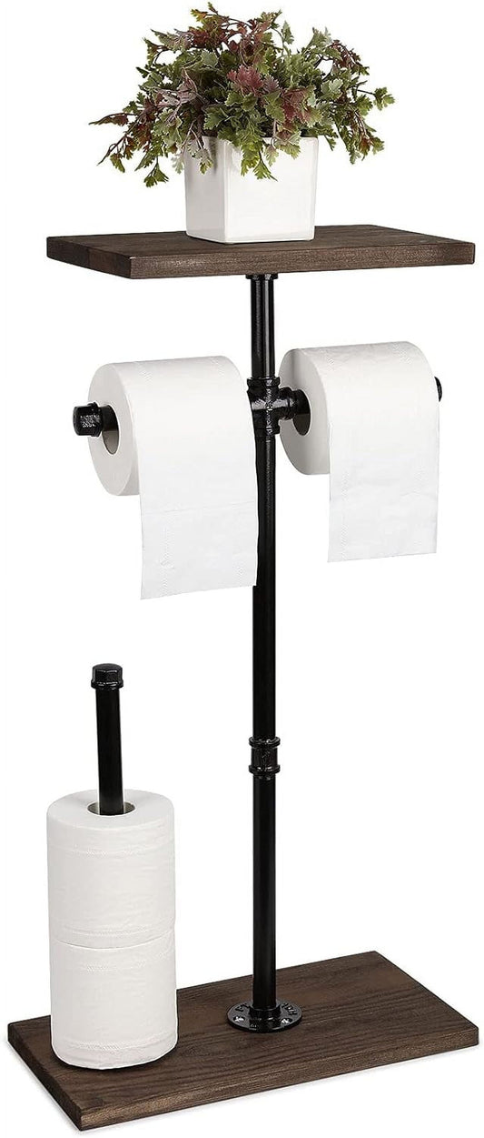 Double Floor Toilet Paper Holder Metal Tube Brown Bathroom