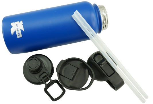 K-Cliffs Double Wall Sports Water Bottle Vacuum Insulated Flask Stainless Steel  BPA Free 3 Lids Included Straw / Coffee / Sport Cap Black 24oz (800 ml / 0.8L)