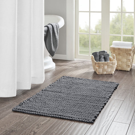 MAYEERTY 100% Cotton Chenille Chain Stitch Rug, 24"W x 40"L, Charcoal