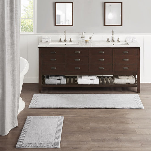 MAYEERTY 100% Cotton Tufted Reversible Bath Rug Grey 24" x 72"