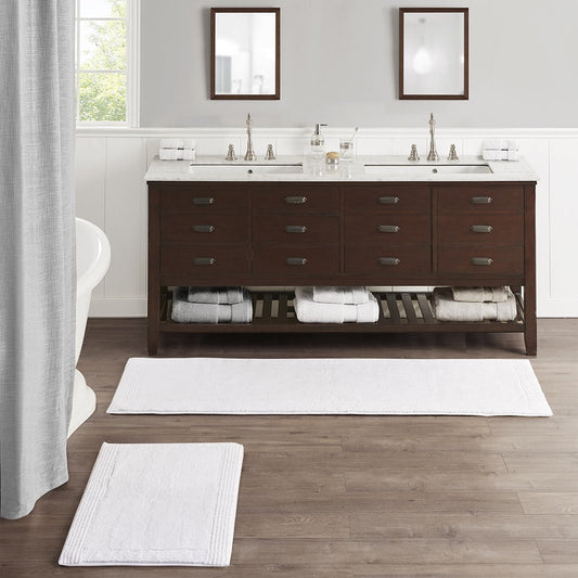 MAYEERTY 100% Cotton Tufted Reversible Bath Rug White 24" x 72"