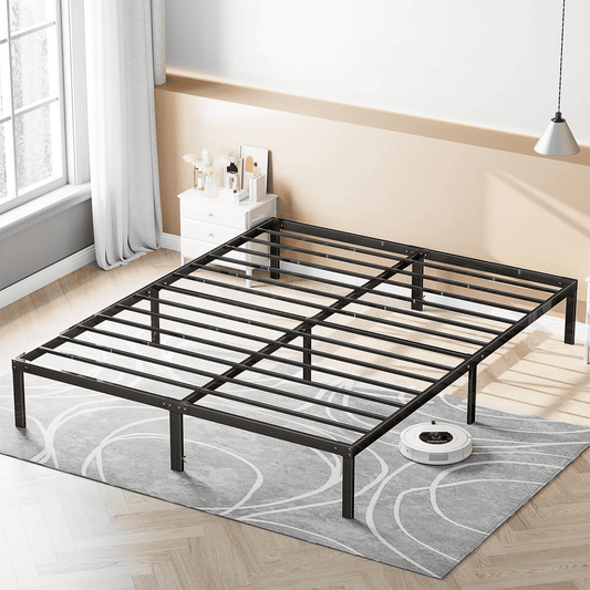 MAYEERTY 14" Queen Metal Bed Frame - Heavy Duty, Underbed Storage, No Box Spring, Black
