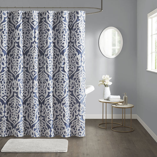 MAYEERTY Jacquard Shower Curtain, 72" x 72", Silver, Cotton