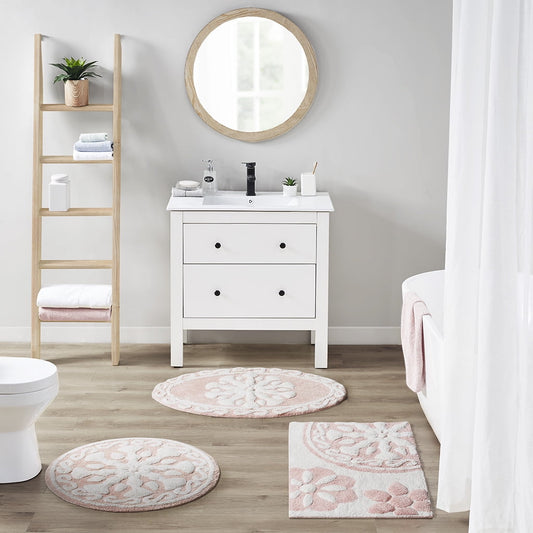 MAYEERTY Medallion Cotton Tufted Round Bath Rugï¼ŒPink