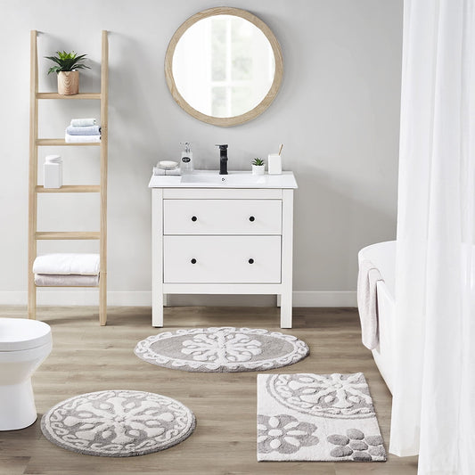 MAYEERTY Medallion Cotton Tufted Round Bath Rugï¼ŒTaupe