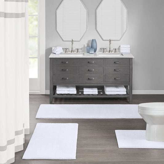 MAYEERTY Soft Polyester Bath Runner Rug, 20" x 24", White