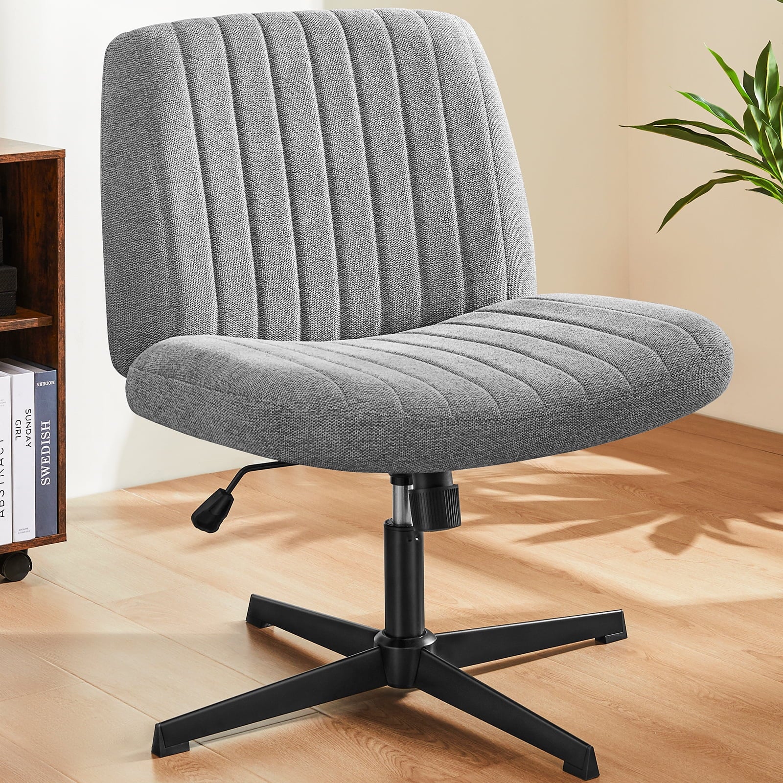 MAYEERTY Wide Desk Chair ï¼ŒNo Wheels Cross Legged Office Chair Armless Office Chairï¼ŒGray